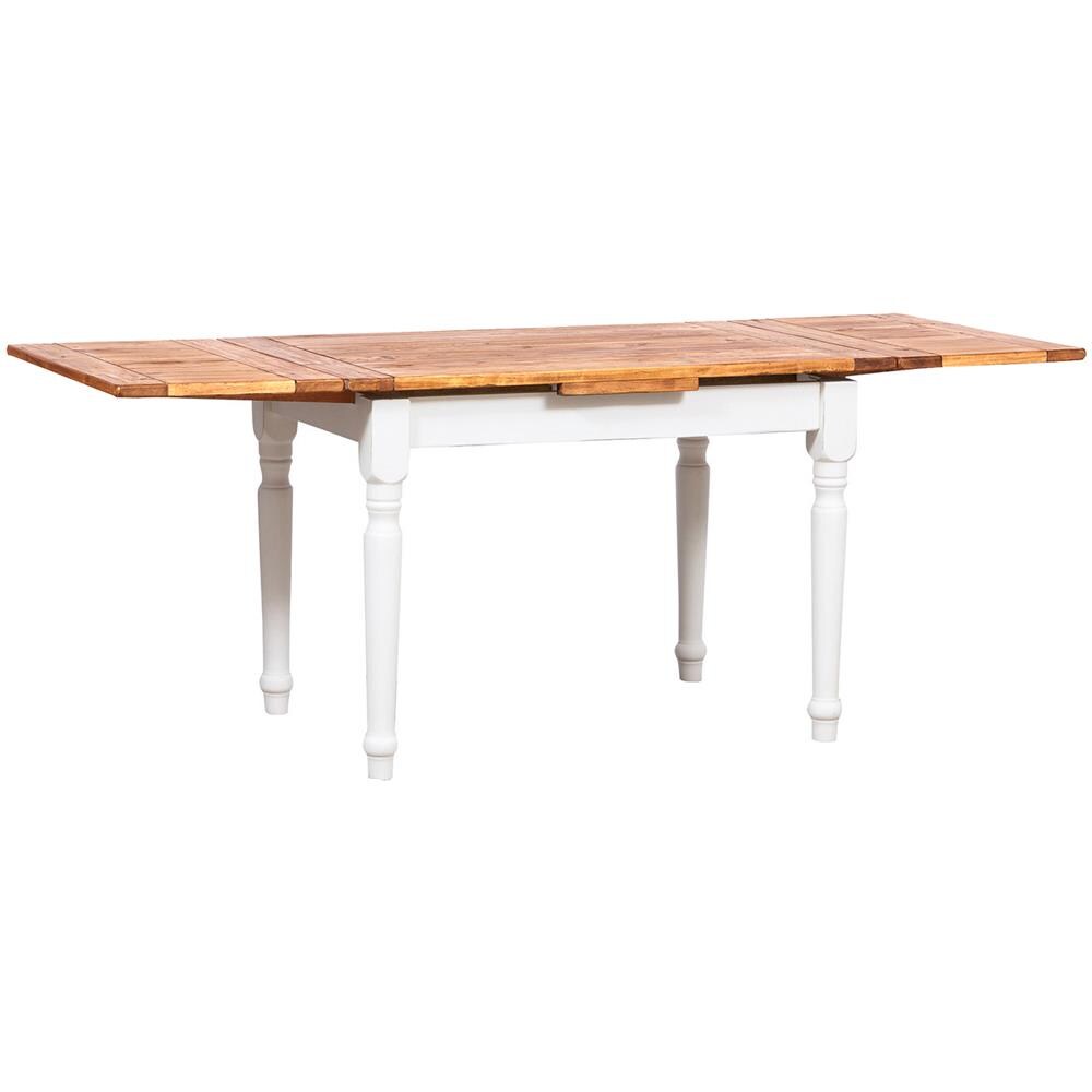 Tavolo Country Allungabile In Legno Massello Di Tiglio Struttura Bianca Anticata Piano Naturale 120x80x80 Cm - Foto 2