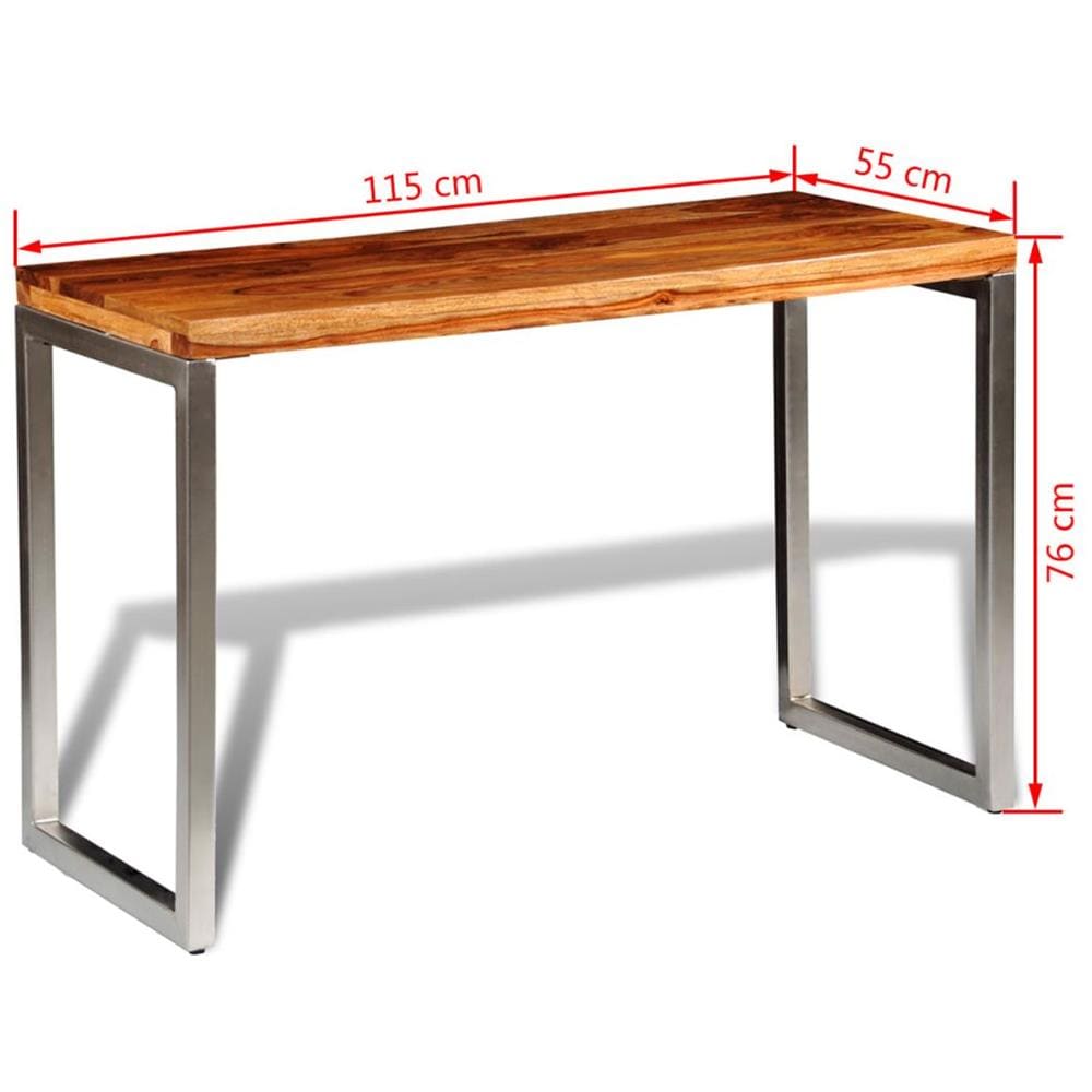Tavolo Da Pranzo Scrivania In Legno Di Sheesham Con Gambe Acciaio - Foto 14