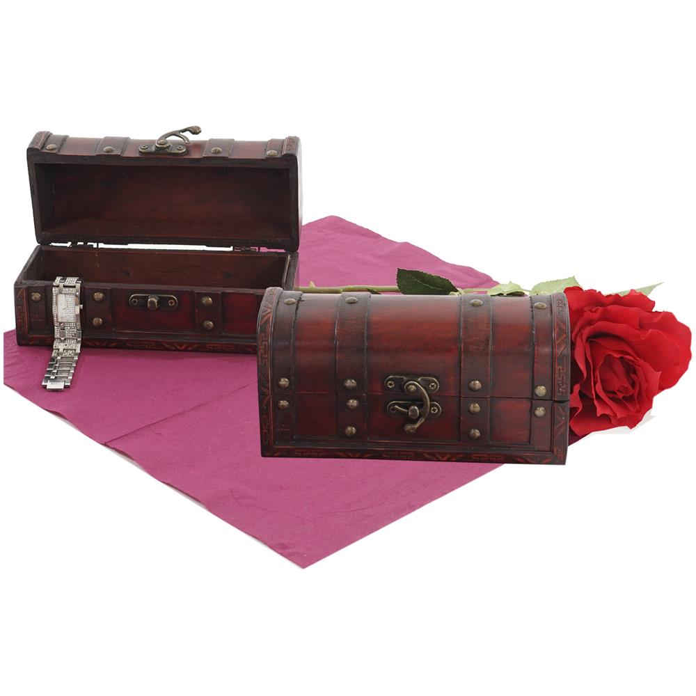 Baule forziere Valencia decorativo legno bordi arrotondati 29x57x30cm ~ versione L