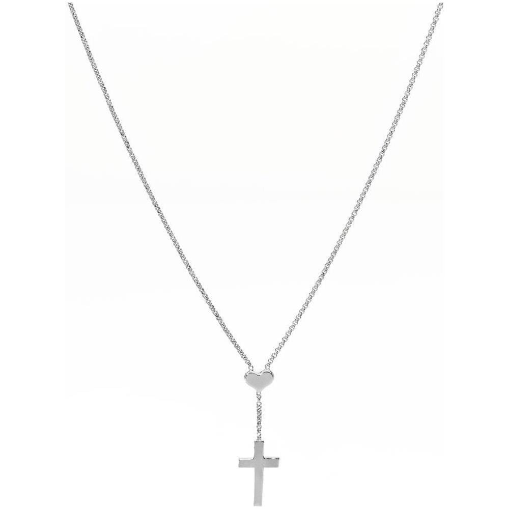 Collana In Argento 925 - Collezione Prega, Ama - Colore Rodio - Misura Unica Collana Cuore E Croce - Foto 1