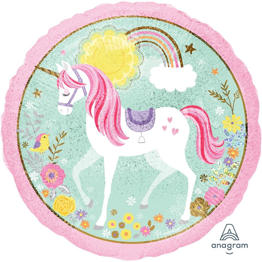 Amscan - Palloncino In Alluminio Rotondo Rosa Con Unicorno - Foto 1