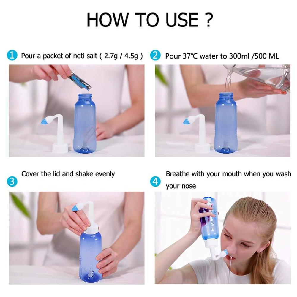 Bottiglia 300ml Con 80 Pacchetti Neti Salt Nasale Sciacquare Kit Sinus Rinse Neti Naso Lavaggio Nasale Irrigazione Del Seno Cleaner Flush Nasale Siringa Per Rinite Allergica - Foto 4