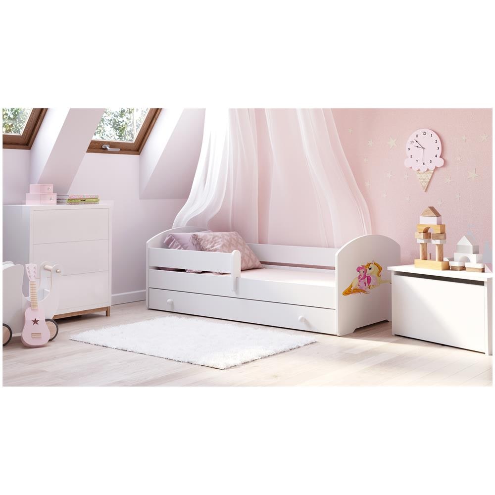 Letto Per Bambini Luk 160x80 Cassetto E Una Ringhiera+ Materasso E Giroletto Princess With Unicorn - Foto 2