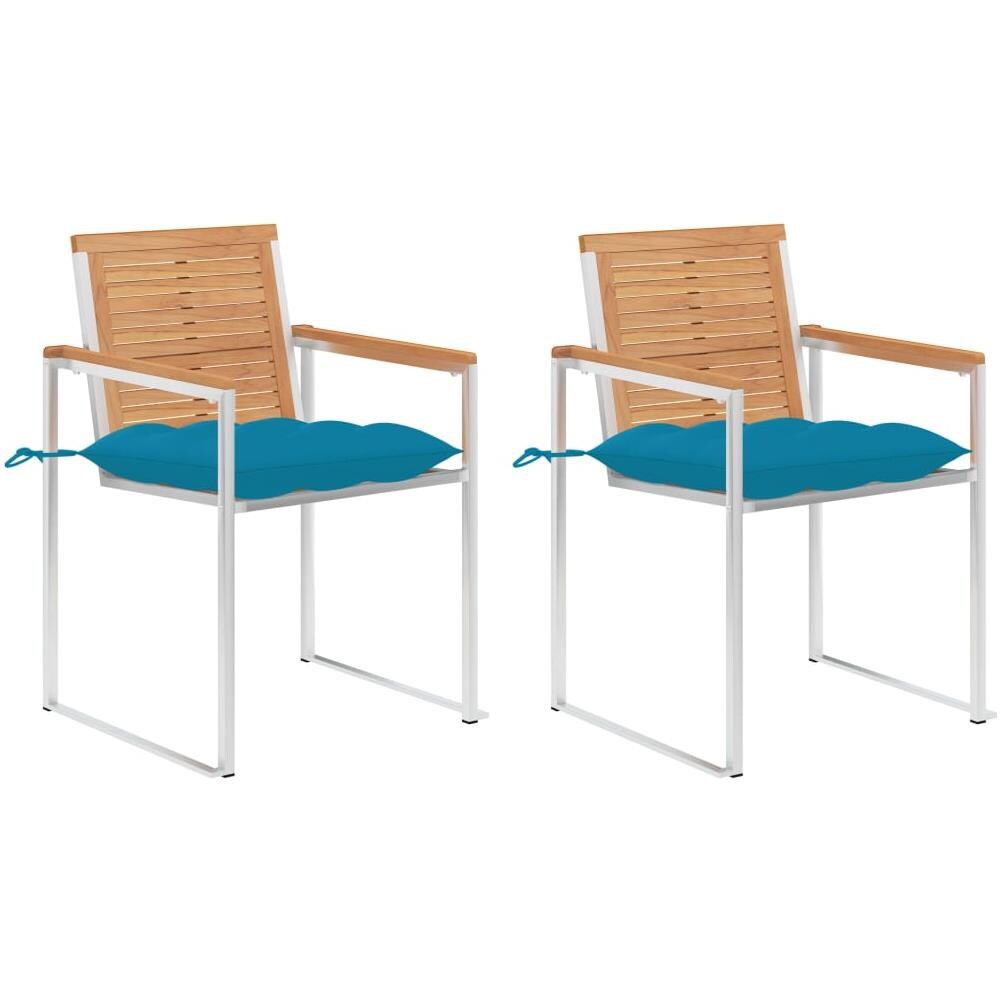Sedie Da Giardino 2 Pz Con Cuscini In Legno Di Teak E Acciaio - Foto 1