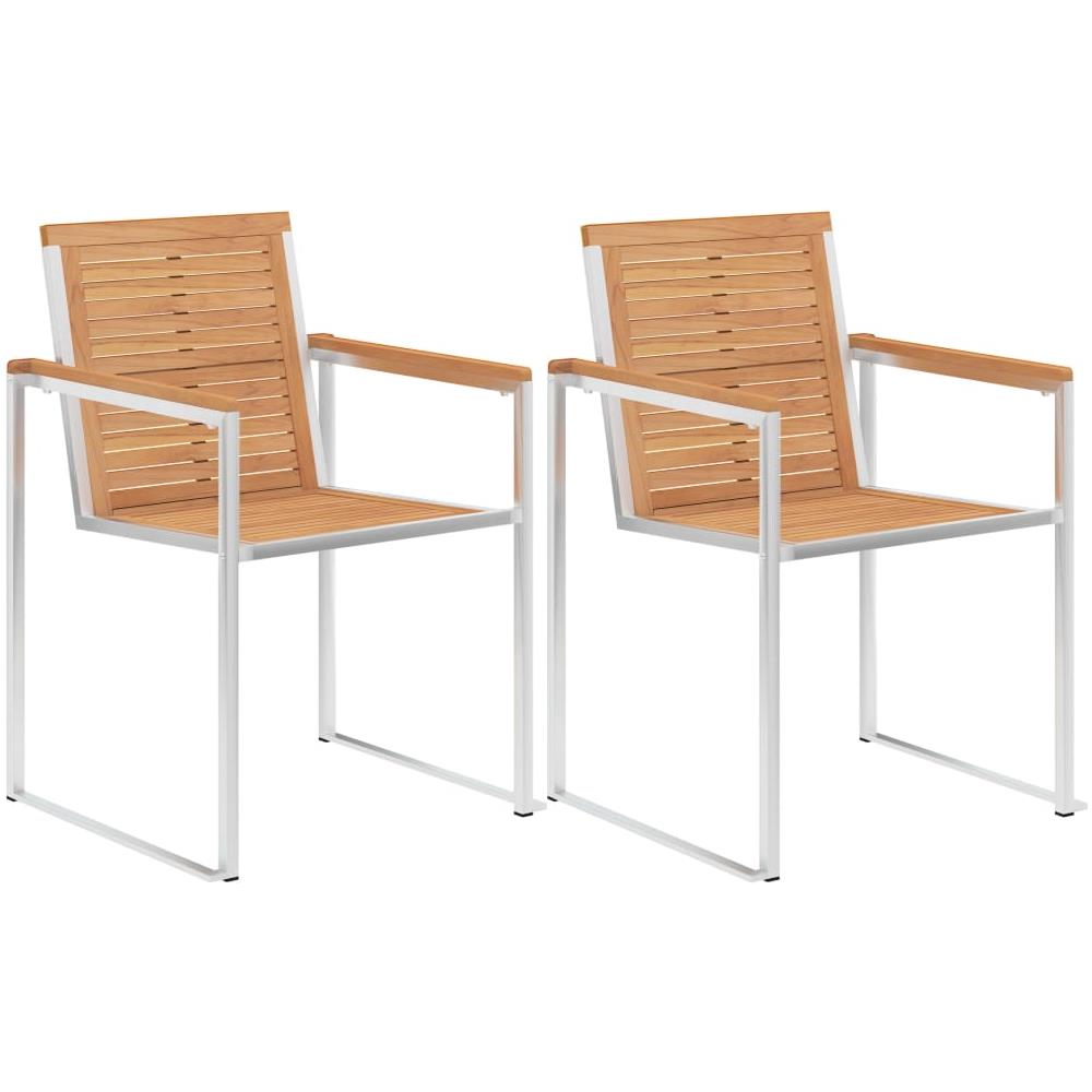 Sedie Da Giardino 2 Pz Con Cuscini In Legno Di Teak E Acciaio - Foto 2