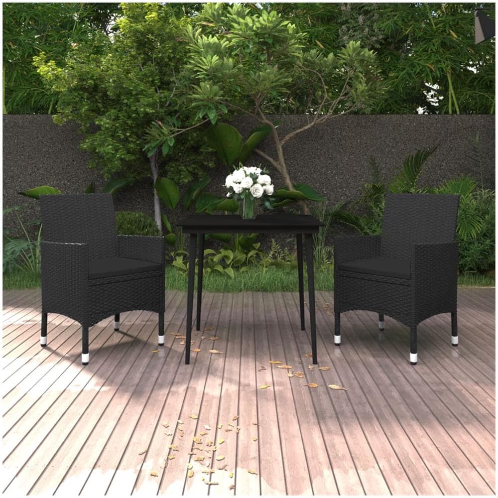 Set Da Pranzo Da Giardino 3 Pz Con Cuscini Polyrattan E Vetro - Foto 1