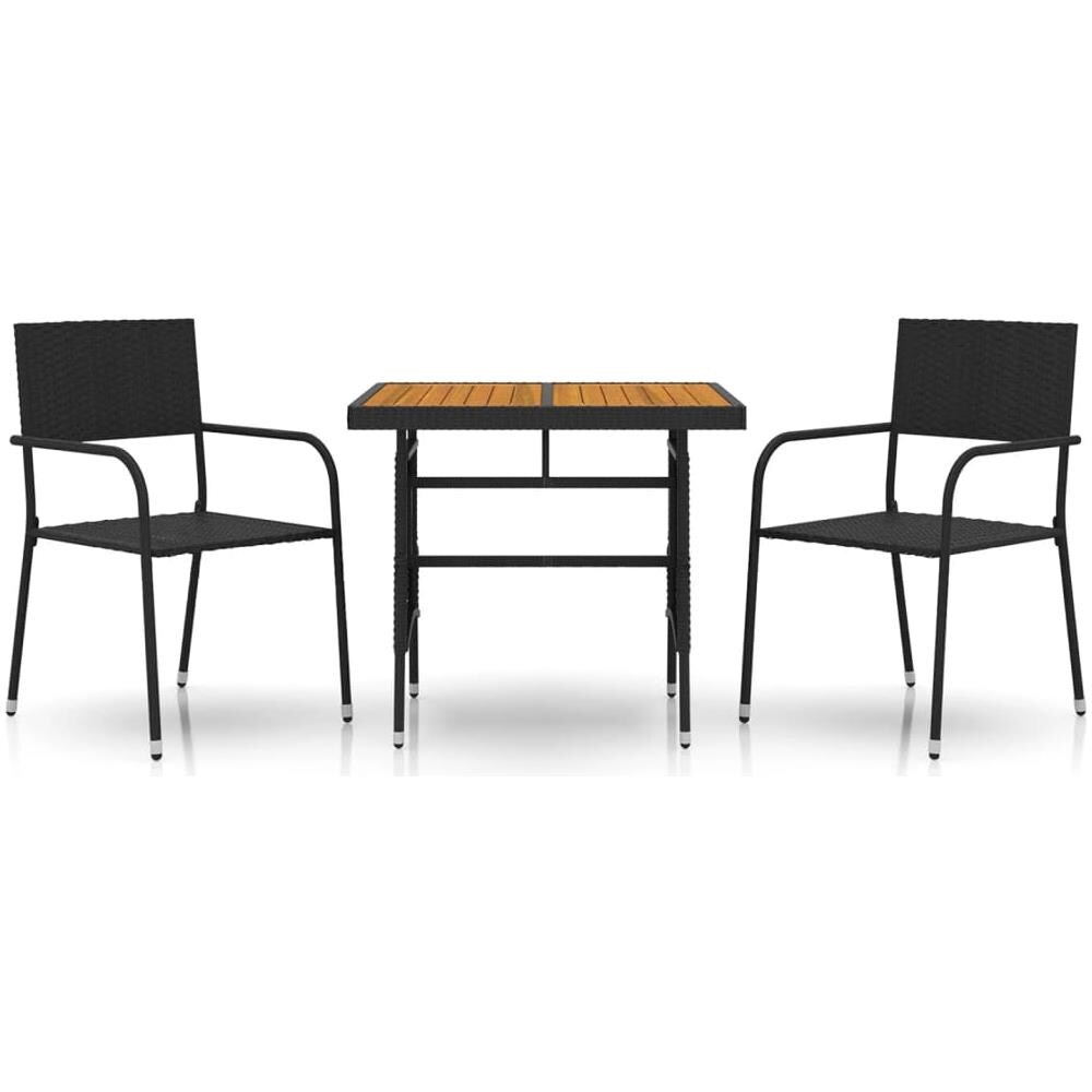 Set Da Pranzo Da Giardino 3 Pz In Polyrattan Nero - Foto 1