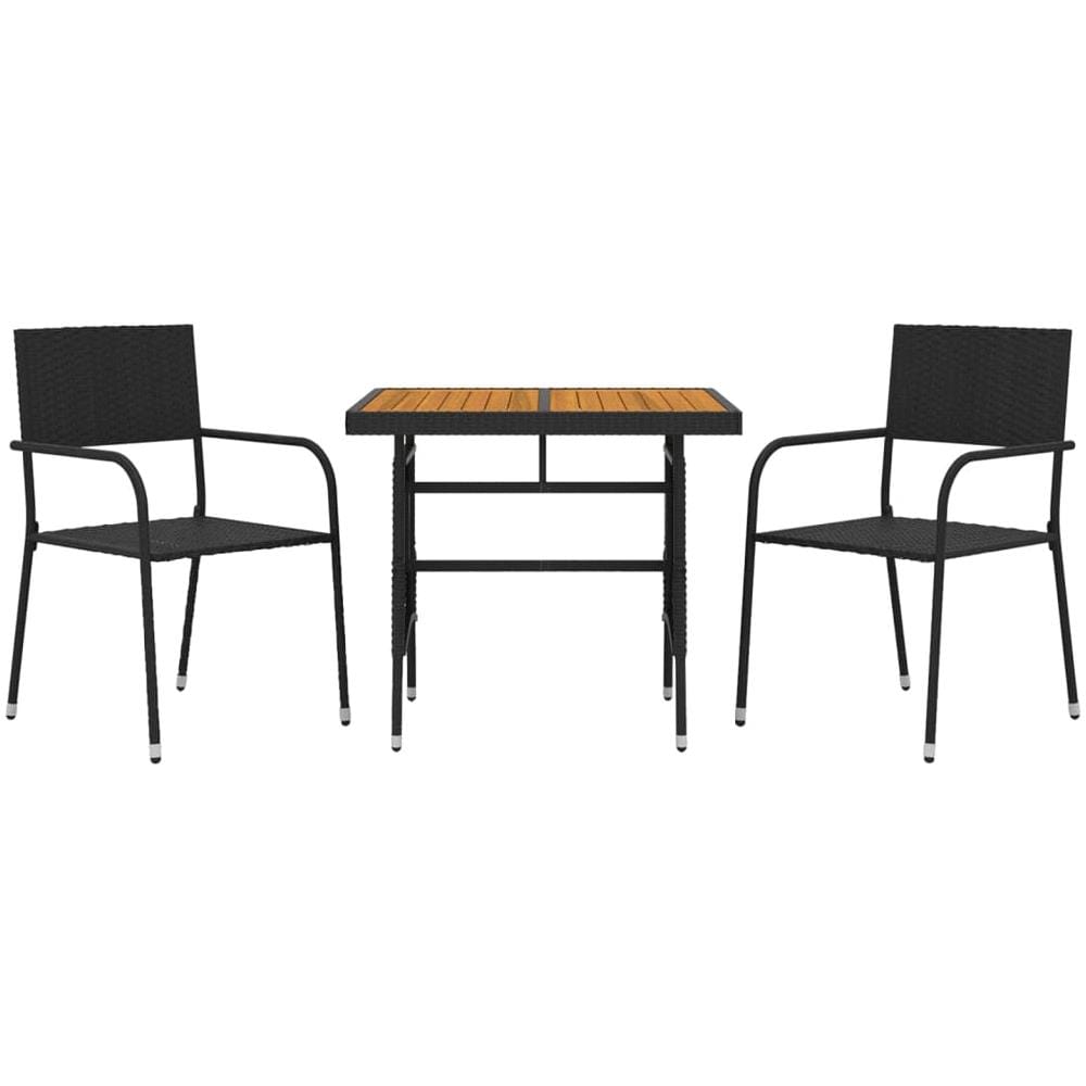Set Da Pranzo Da Giardino 3 Pz In Polyrattan Nero - Foto 2