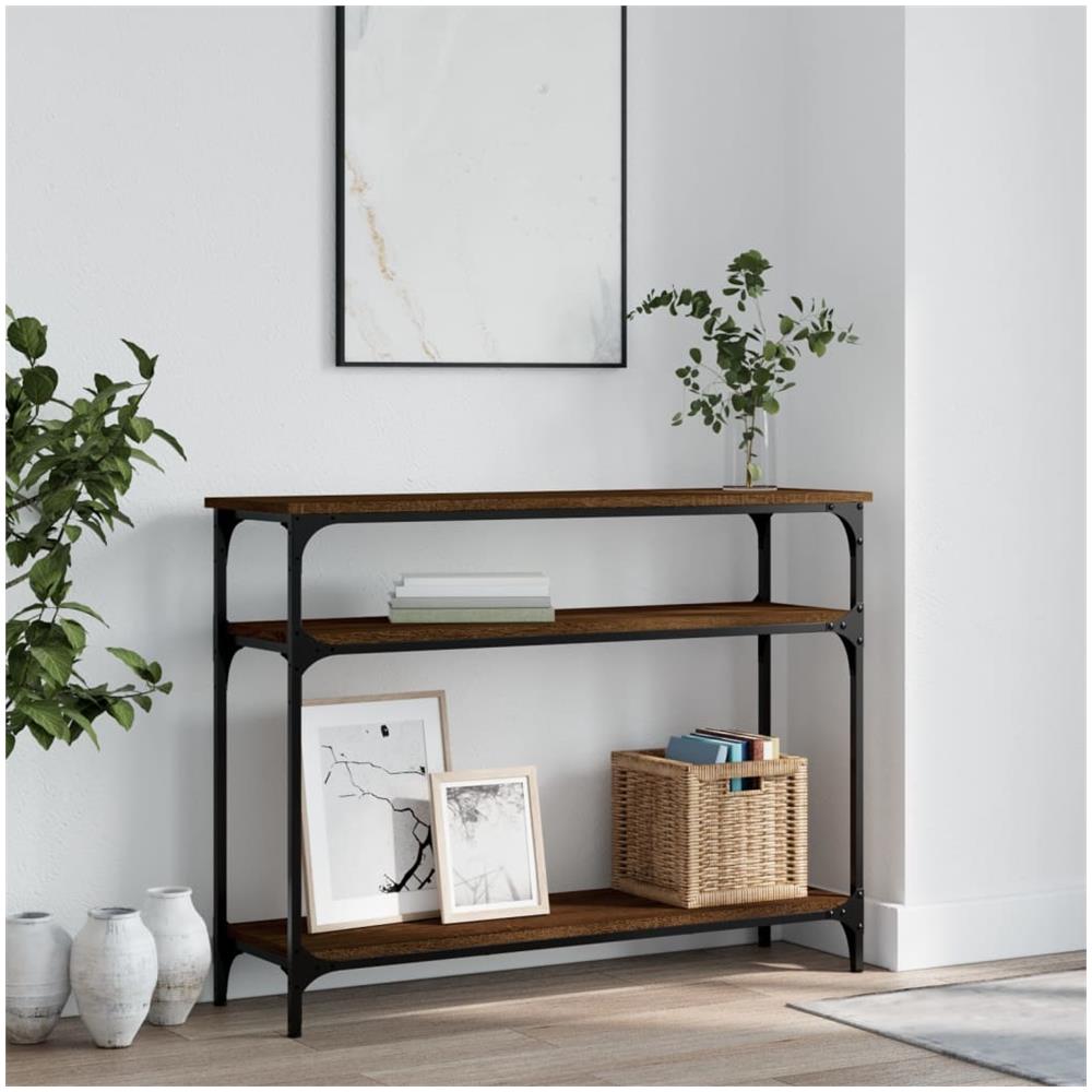 Tavolino Consolle Rovere Marrone 100x29x75 Cm Legno Multistrato - Foto 1