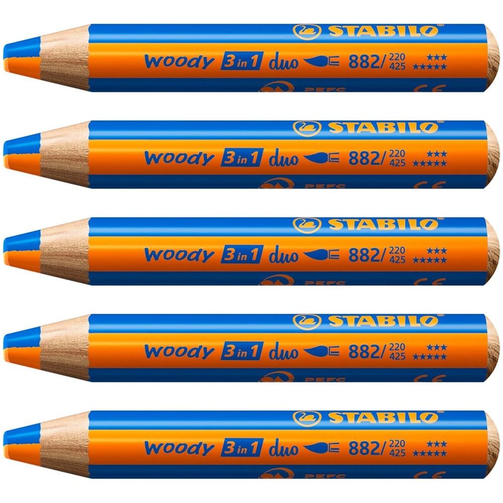 woody 3 in 1 duo - Matita colorata Multi-Funzione - Mina a 2 Colori - Confezione da 5 - Arancione /Blu scuro - Foto 1