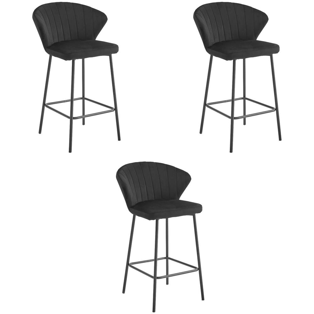 Sgabello da bar GATTA in velluto nero con gambe in acciaio x3 - Foto 1