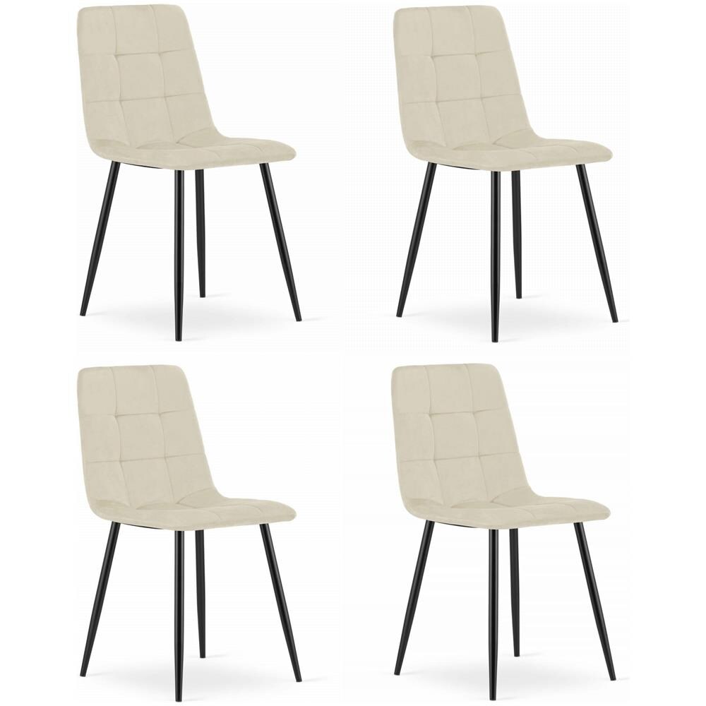 Sedia KARA - Moderna in velluto beige con gambe nere x 4 - Foto 1