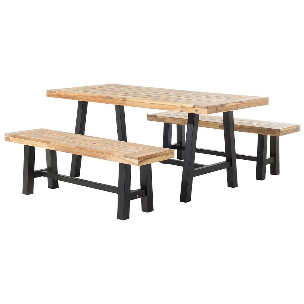 Set Di Tavolo E Panchine Da Giardino In Legno Nero Marrone Scania - Foto 1