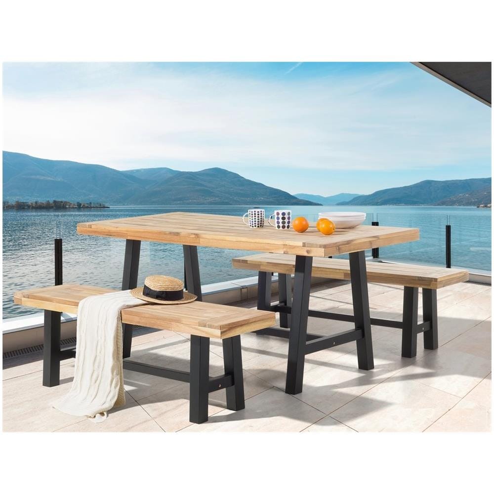 Set Di Tavolo E Panchine Da Giardino In Legno Nero Marrone Scania - Foto 2