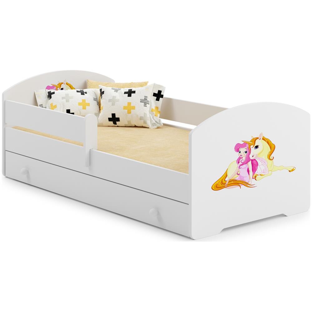 Letto Per Bambini Luk 140x70 Cassetto E Una Ringhiera+ Materasso E Giroletto Princess With Unicorn - Foto 1