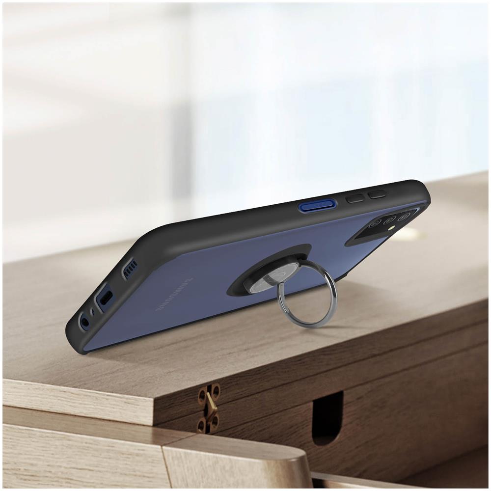 Cover Samsung Galaxy A03s Bimateriale Anello Supporto Metallico Nera - Foto 2