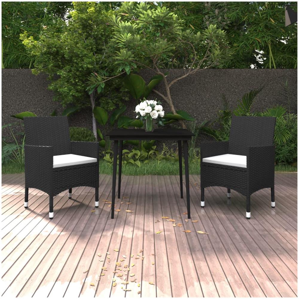 Set Da Pranzo Da Giardino 3 Pz Con Cuscini Polyrattan E Vetro - Foto 1