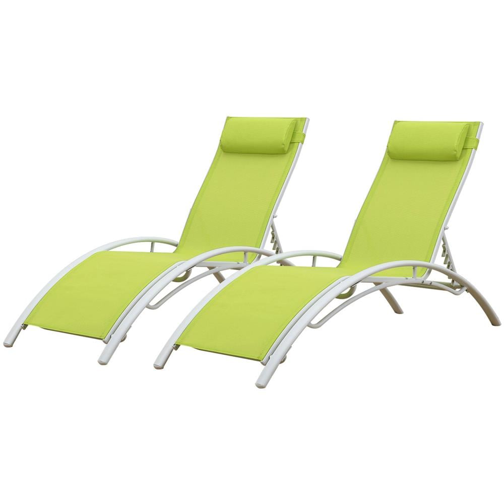 Set Di 2 Sedie A Sdraio Galapagos In Textilene Verde - Alluminio Bianco - Foto 1