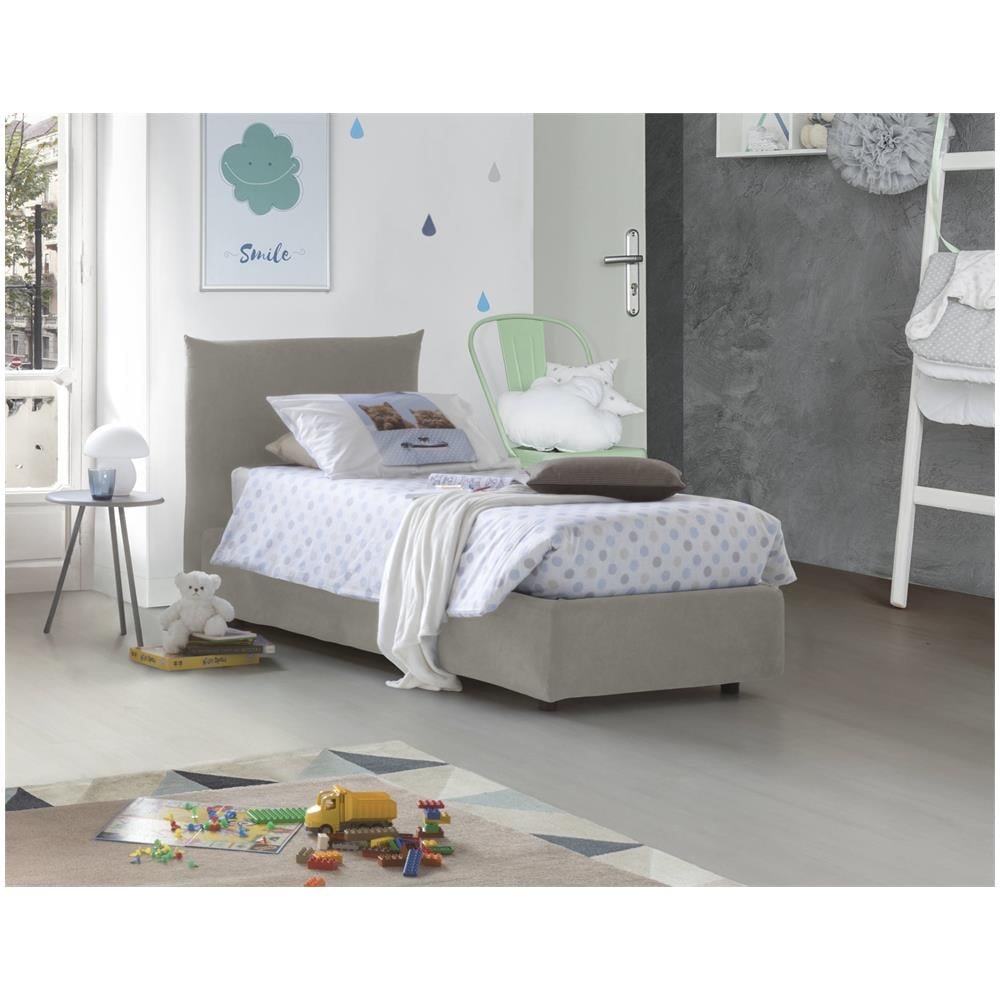 Letto Singolo Marina, Letto Contenitore Con Rivestimento In Tessuto, 100% Made In Italy, Apertura Laterale, Adatto Per Materasso Cm 80x190, Beige - Foto 1
