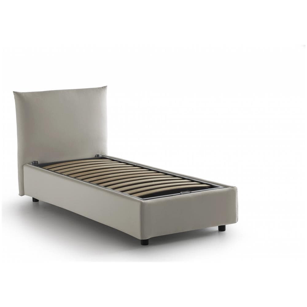 Letto Singolo Marina, Letto Contenitore Con Rivestimento In Tessuto, 100% Made In Italy, Apertura Laterale, Adatto Per Materasso Cm 80x190, Beige - Foto 2
