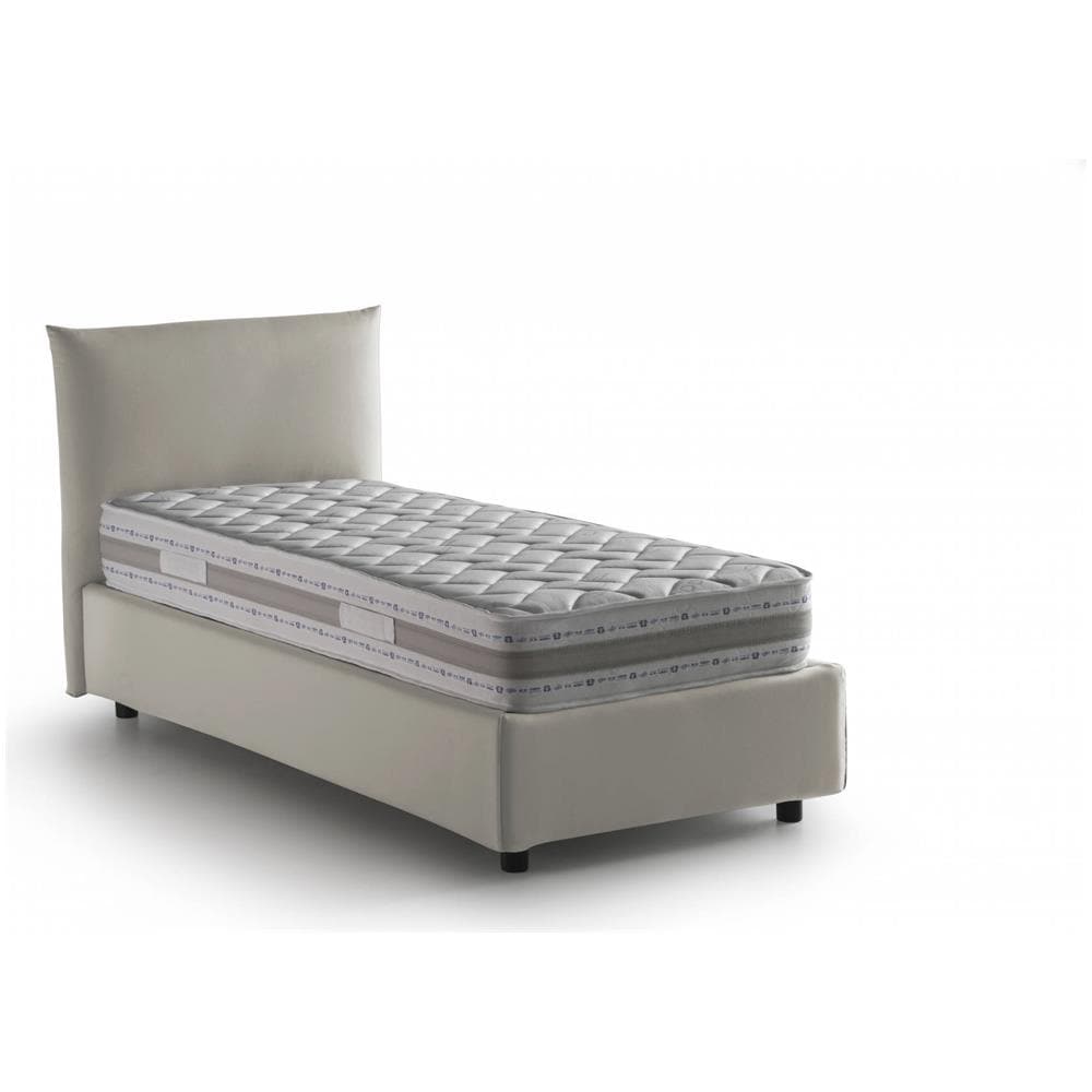 Letto Singolo Marina, Letto Contenitore Con Rivestimento In Tessuto, 100% Made In Italy, Apertura Laterale, Adatto Per Materasso Cm 80x190, Beige - Foto 4