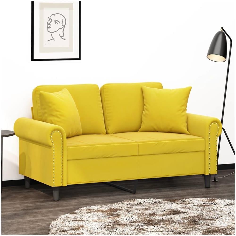 Divano a 2 Posti con Cuscini Giallo 120 cm in Velluto - Foto 2