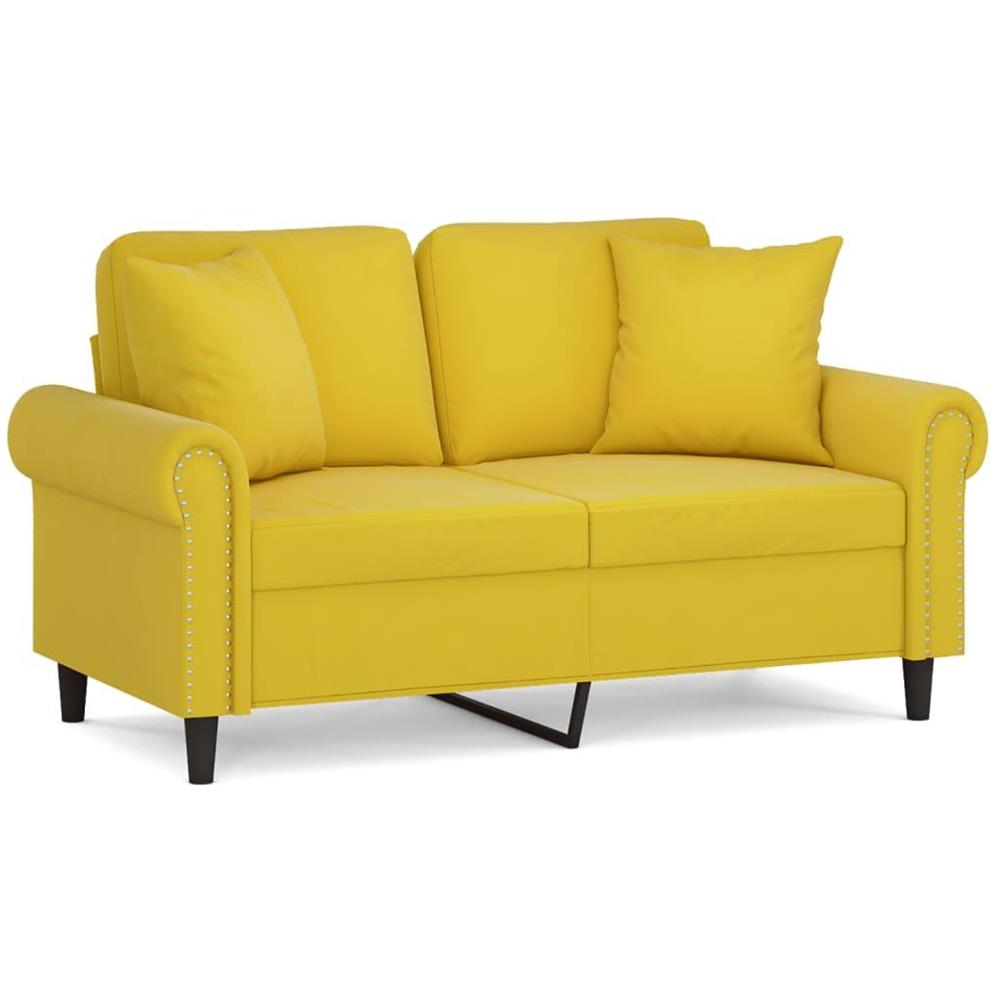 Divano a 2 Posti con Cuscini Giallo 120 cm in Velluto - Foto 1