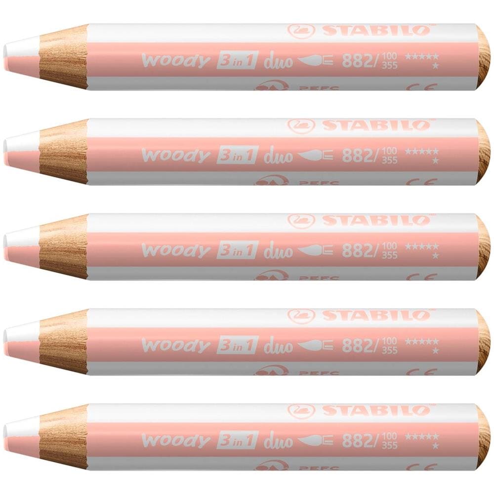 woody 3 in 1 duo - Matita colorata Multi-Funzione - Mina a 2 Colori - Confezione da 5 - Bianco /Albicocca - Foto 1