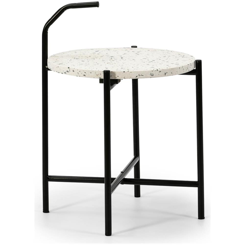 Tavolino Piano In Yala Con Terrazzo Bianco E Piedini Metallici In Nero Opaco / Diametro: 41 Cm - Foto 1