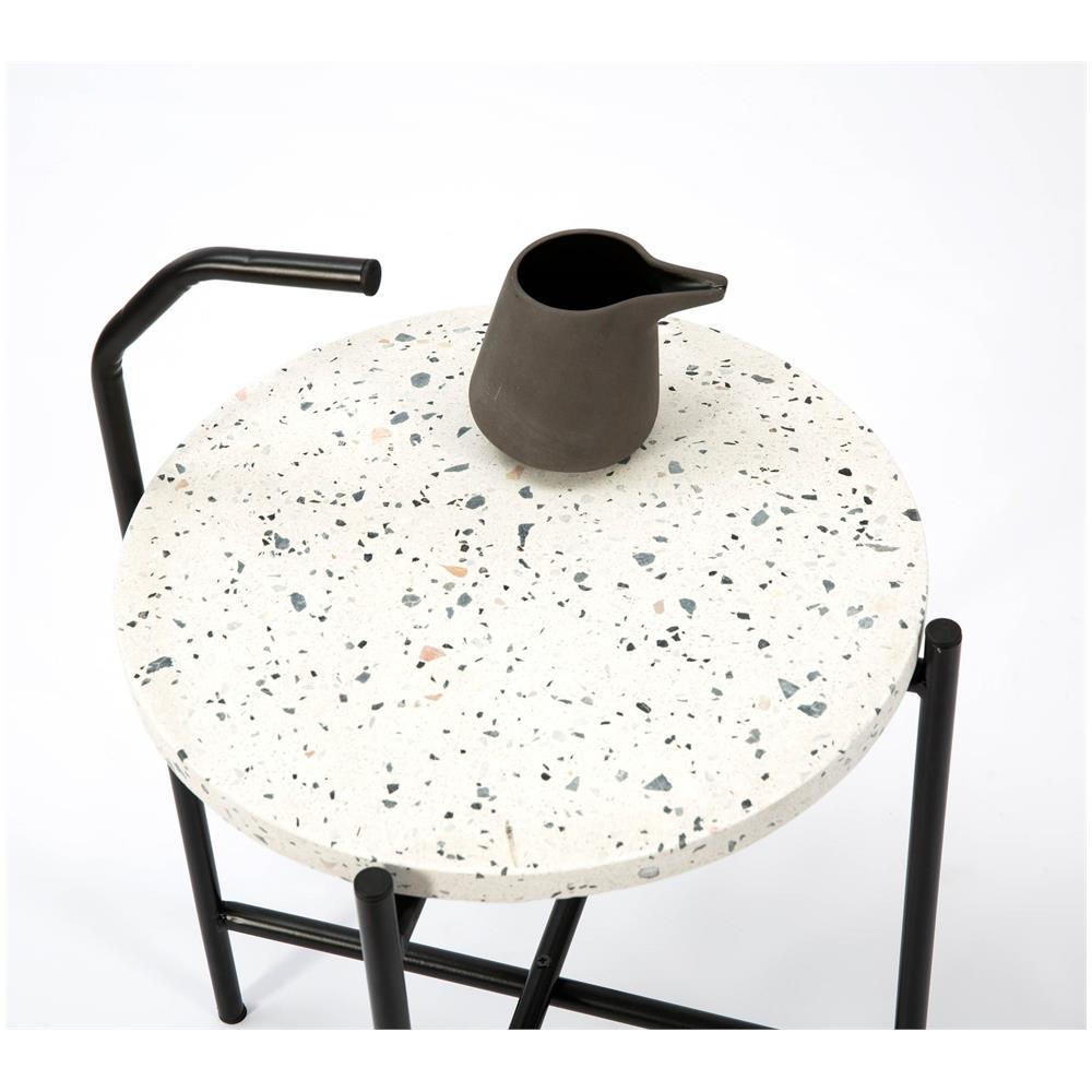 Tavolino Piano In Yala Con Terrazzo Bianco E Piedini Metallici In Nero Opaco / Diametro: 41 Cm - Foto 4
