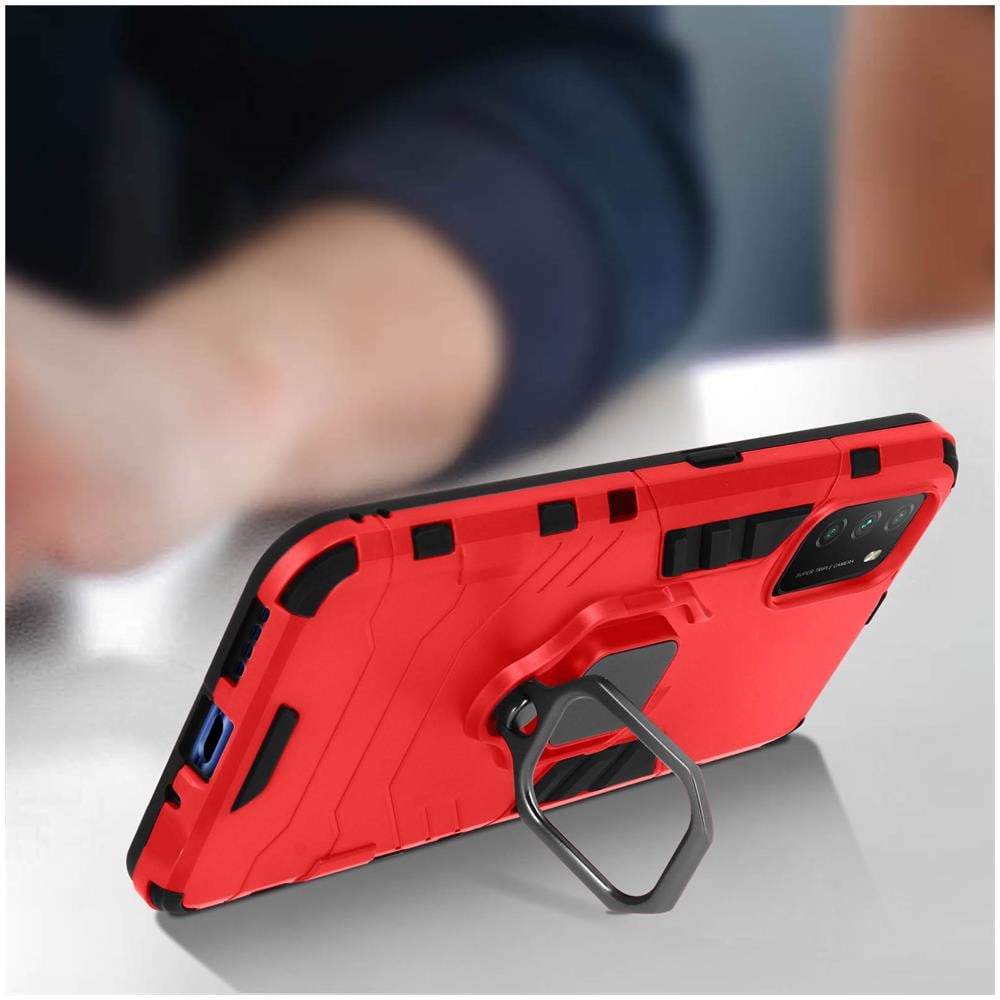 Cover Xiaomi Poco M3 / Redmi 9t Bi-materiale Anello Supporto Video Rosso - Foto 2