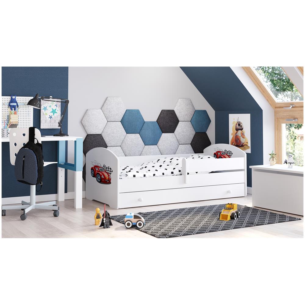 Letto Per Bambini Luk 140x70 Cassetto E Una Ringhiera+ Materasso E Giroletto Car With Flag - Foto 2