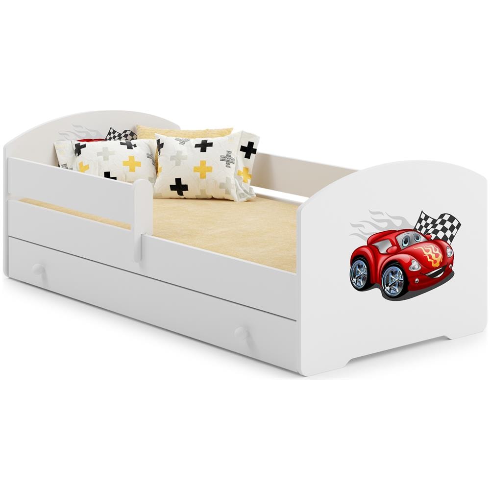 Letto Per Bambini Luk 140x70 Cassetto E Una Ringhiera+ Materasso E Giroletto Car With Flag - Foto 1