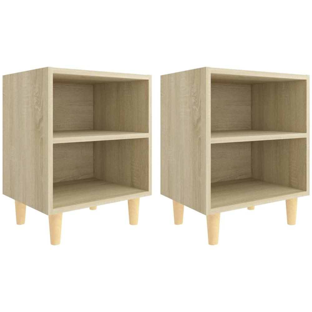 Comodini Gambe in Legno Massello 2pz Rovere Sonoma 40x30x50cm - Foto 2