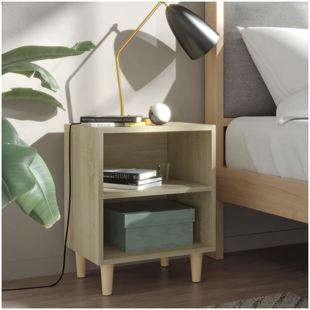 Comodini Gambe in Legno Massello 2pz Rovere Sonoma 40x30x50cm - Foto 1