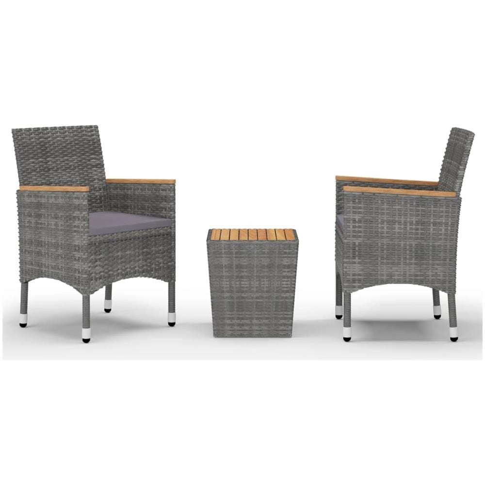 Set da Bistrot 3 pz in Polyrattan e Legno Acacia Grigio - Foto 1