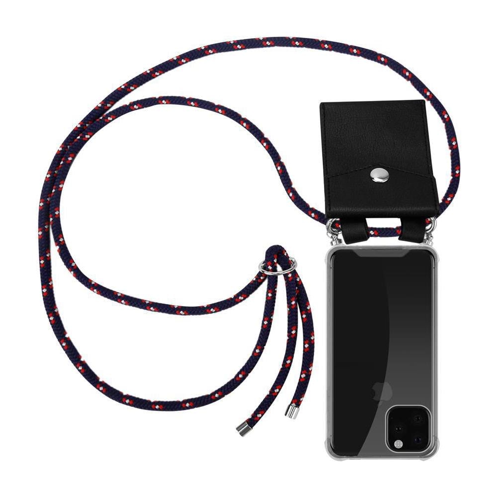 Catena Di Telefoni Cellulari Compatibile Con Apple Iphone 11 Pro Max (xi Pro Max) In Blu Rosso Bianco À Pois - Coperchio Protettivo In Silicone Con Anelli D'argento, Cinturino In Corda E Custodia Staccabile - Foto 1