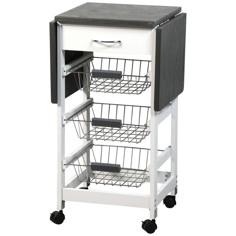 Spalla Da Cucina Bianca Su Ruote Con Piano Pieghevole In Grigio - Foto 2