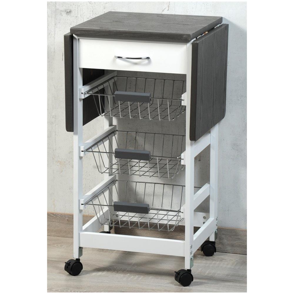 Spalla Da Cucina Bianca Su Ruote Con Piano Pieghevole In Grigio - Foto 4