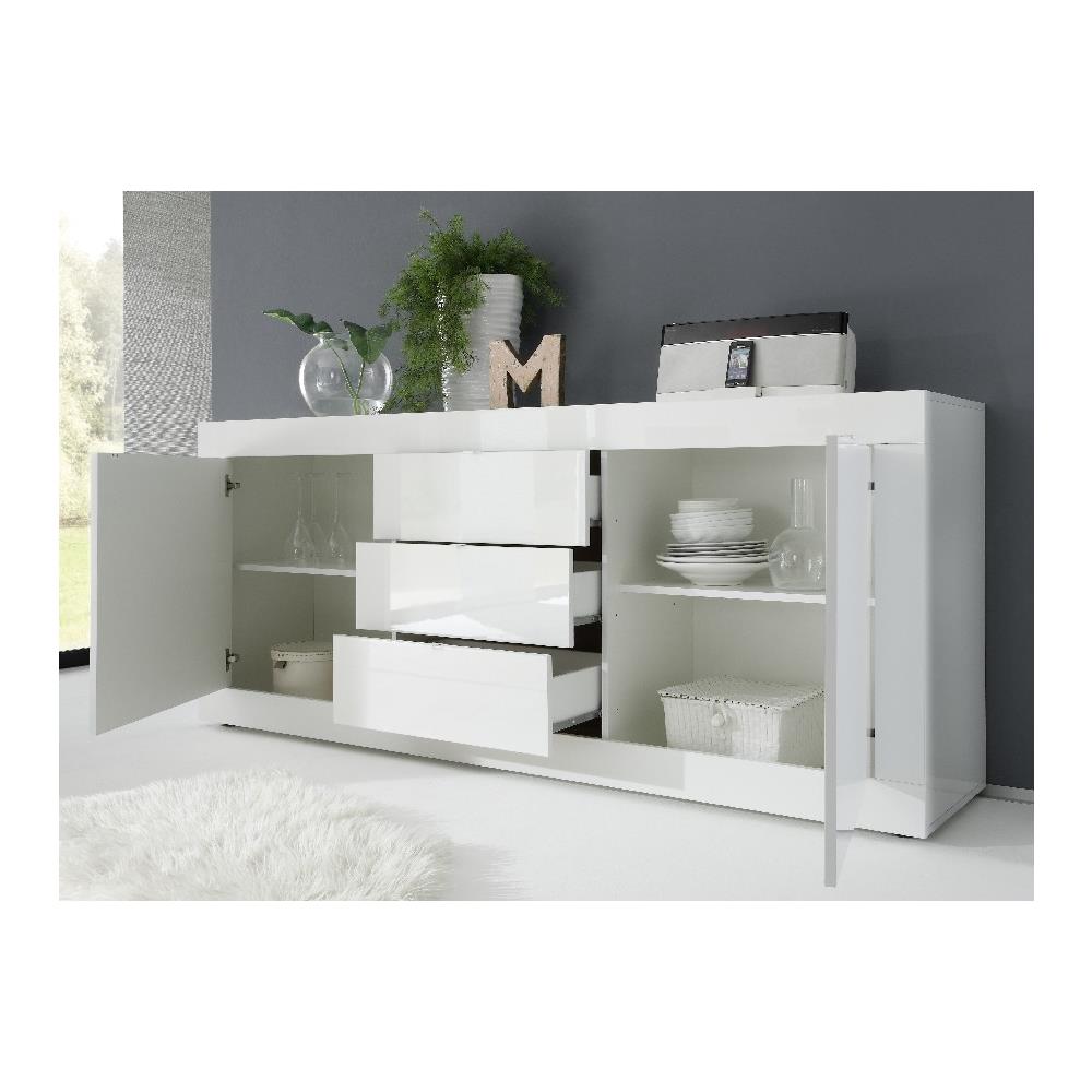 Mobile Multiuso Basic - 2 Ante, 3 Cassetti - Per Sala, Camera, Cucina, Ingresso - Bianco In Truciolare Melaminico, 210 X 43 X 86 Cm - Foto 2