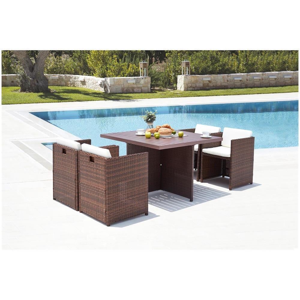 Salotto Da Giardino A Incasso 4 Posti Resina Intrecciata Castagna/bianco Sunset - Foto 2