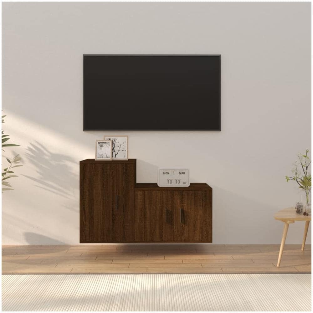 Set Mobili Porta Tv 2 Pz Rovere Marrone In Legno Multistrato - Foto 1