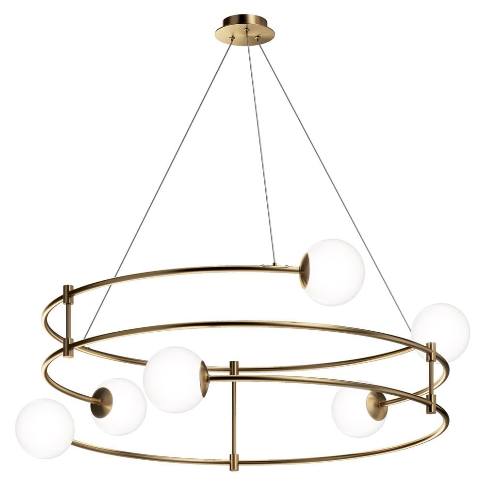 Lampadario Minimal Balance In Metallo Oro 6 Luci E Diffusori Sferici Bianchi - Foto 1
