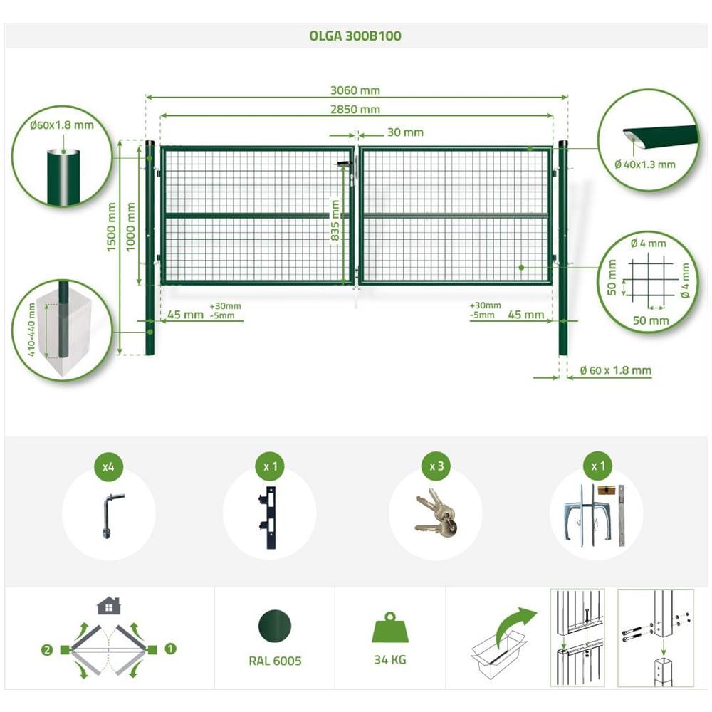 Cancello A Battente In Rete Metallica 3m Olga 300b100 Verde - Foto 8