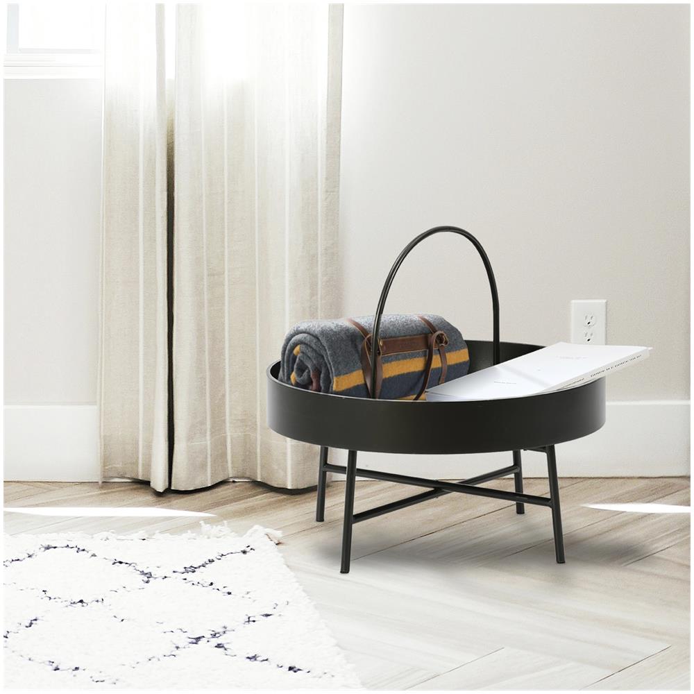 Tavola Rotonda Manila Ausiliario Con Top Nero In Mdf E Struttura In Metallo In Colore Nero Opaco / Diametro: 60 Cm - Foto 2