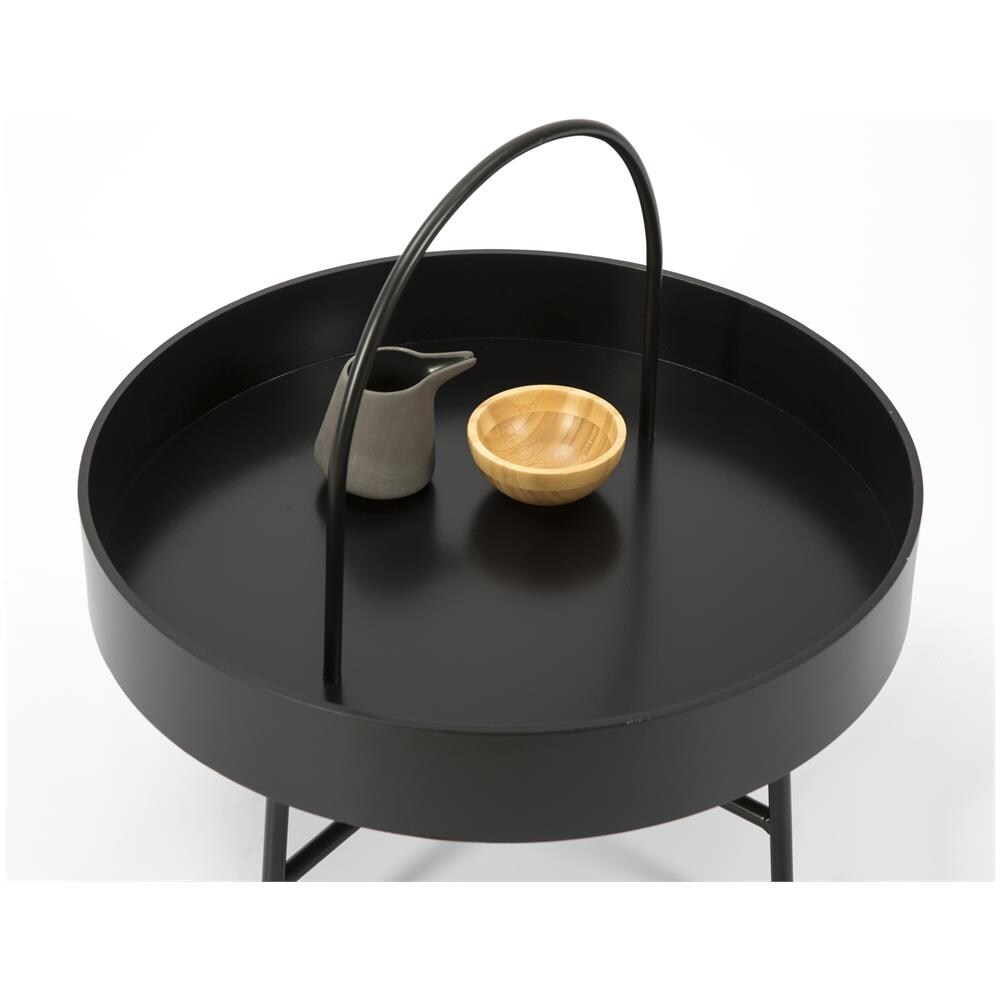 Tavola Rotonda Manila Ausiliario Con Top Nero In Mdf E Struttura In Metallo In Colore Nero Opaco / Diametro: 60 Cm - Foto 3
