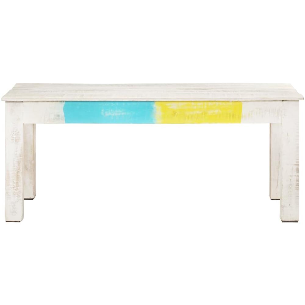 Tavolino Da Salotto Bianco 110x60x45 Cm In Massello Di Mango - Foto 2