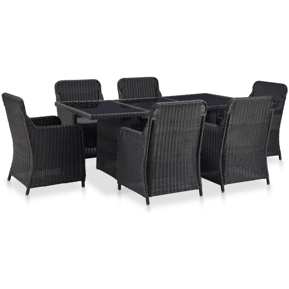 Set da Pranzo da Giardino 7 pz in Polyrattan Nero - Foto 1
