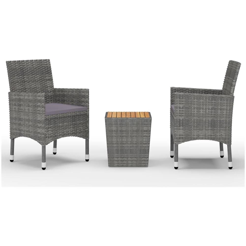 Set da Bistrot 3 pz in Polyrattan e Legno Acacia Grigio - Foto 1