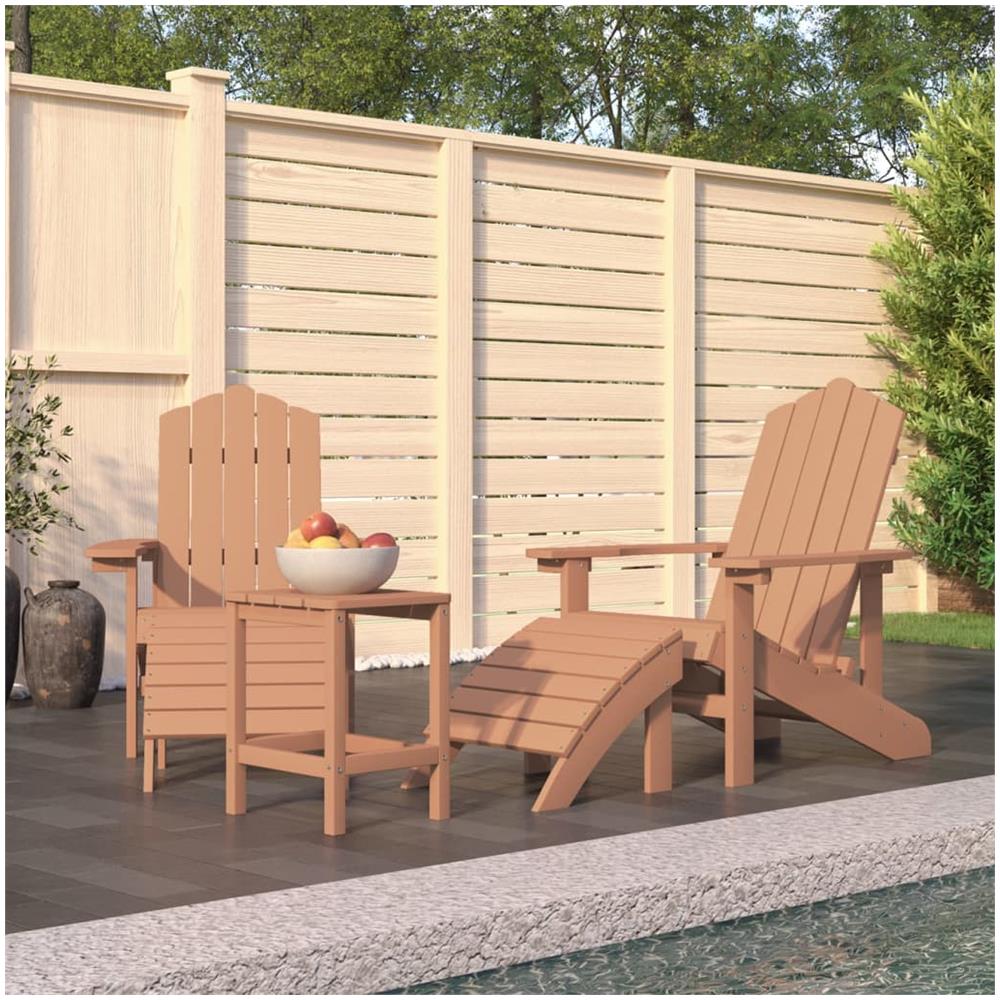 Sedie Giardino Con Poggiapiedi E Tavolo Adirondack Hdpe Marrone - Foto 1